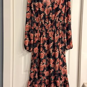 Morgan Taylor Black and Pink Floral Long Sleeve Dress